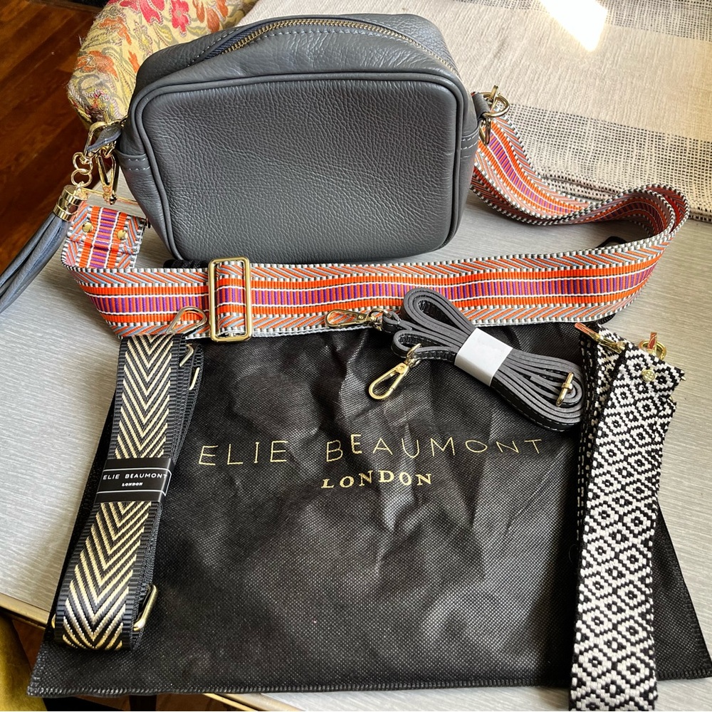 Elie Beaumont crossbody tassel slate with 3 straps